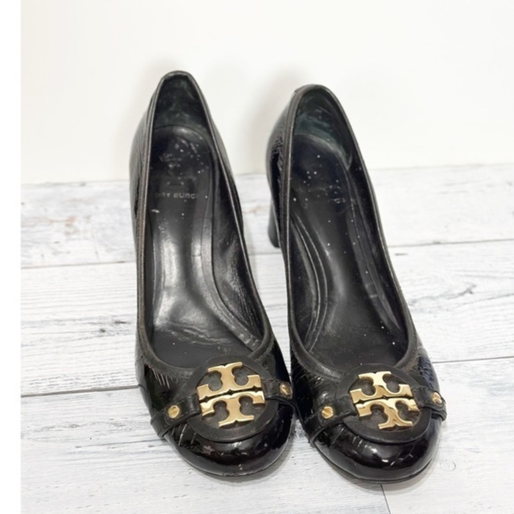 Tory Burch Aaden Heel Pumps Black Patent Leather Sz 9.5